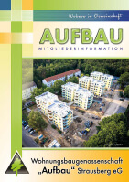 Titelbild mit Luftaufnahme des Neubau "Quartier am Märchenwald", Mitgliederinformation der WBG "Aufbau" Strausberg